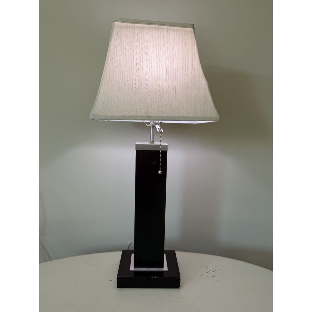 Large 32" Tall Modern Brown Block Desk Table Lamp w/Pull Chain Switch